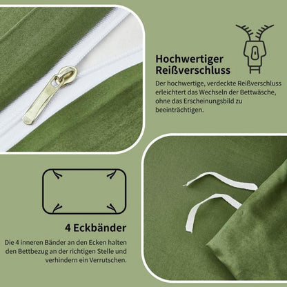 Olivgrüne Bettwäsche Set 200x200cm | 3-teilig, Mako Satin Baumwolle