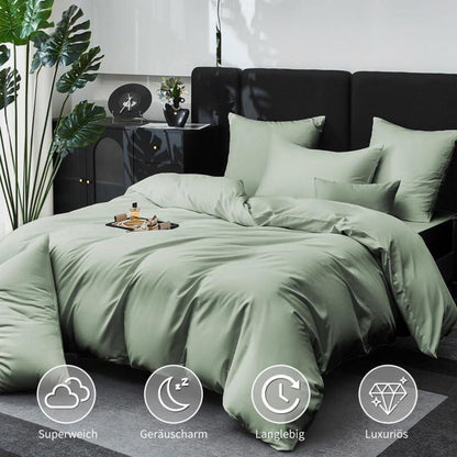 Mako Satin Bettwäsche Set 135x200cm Grün Salbeigrün 4tlg.