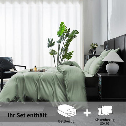 Mako Satin Bettwäsche Set 135x200cm Grün Salbeigrün 4tlg.