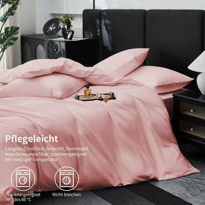 Rosa Mako Satin Bettwäsche Set 200x200cm - 3tlg. Baumwolle