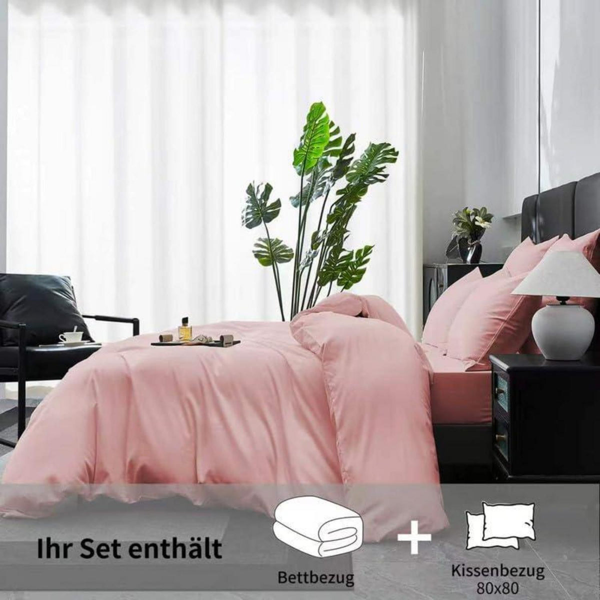 Rosa Mako Satin Bettwäsche Set 200x200cm - 3tlg. Baumwolle