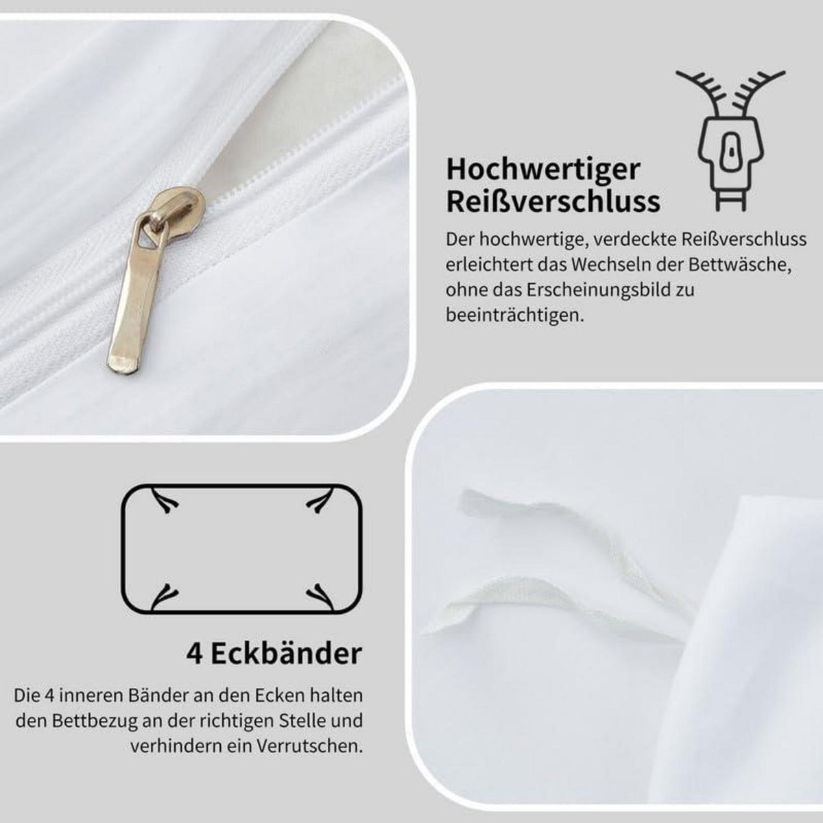 Mako Satin Bettwäsche Set 200x220cm - 3-teilig Weiß