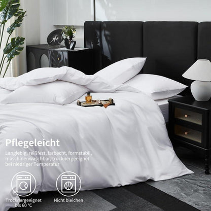 Mako Satin Bettwäsche Set 200x200cm - 3tlg. Baumwolle Weiß