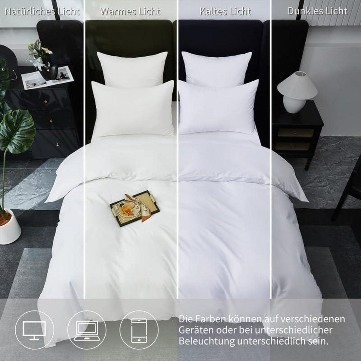 Mako Satin Bettwäsche Set 200x200cm - 3tlg. Baumwolle Weiß