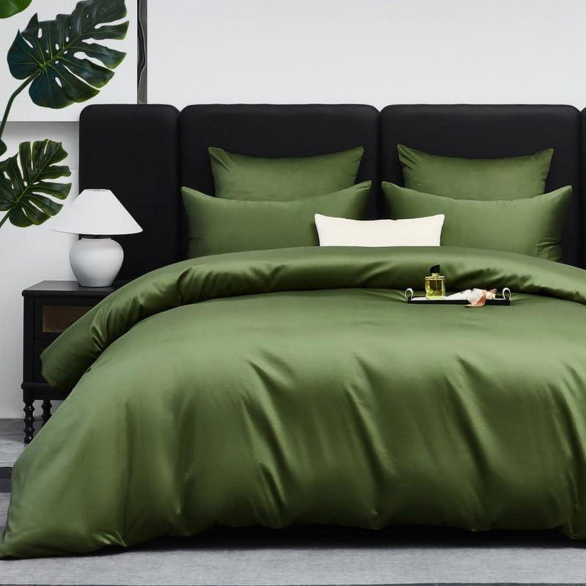 Mako Satin Bettwäsche Set Olivgrün 135x200cm - 4tlg.