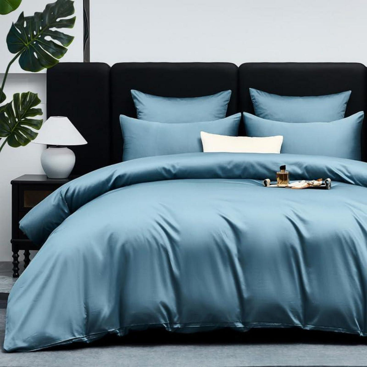 Mako Satin Bettwäsche Set 220x240cm Petrol Blau 3tlg.