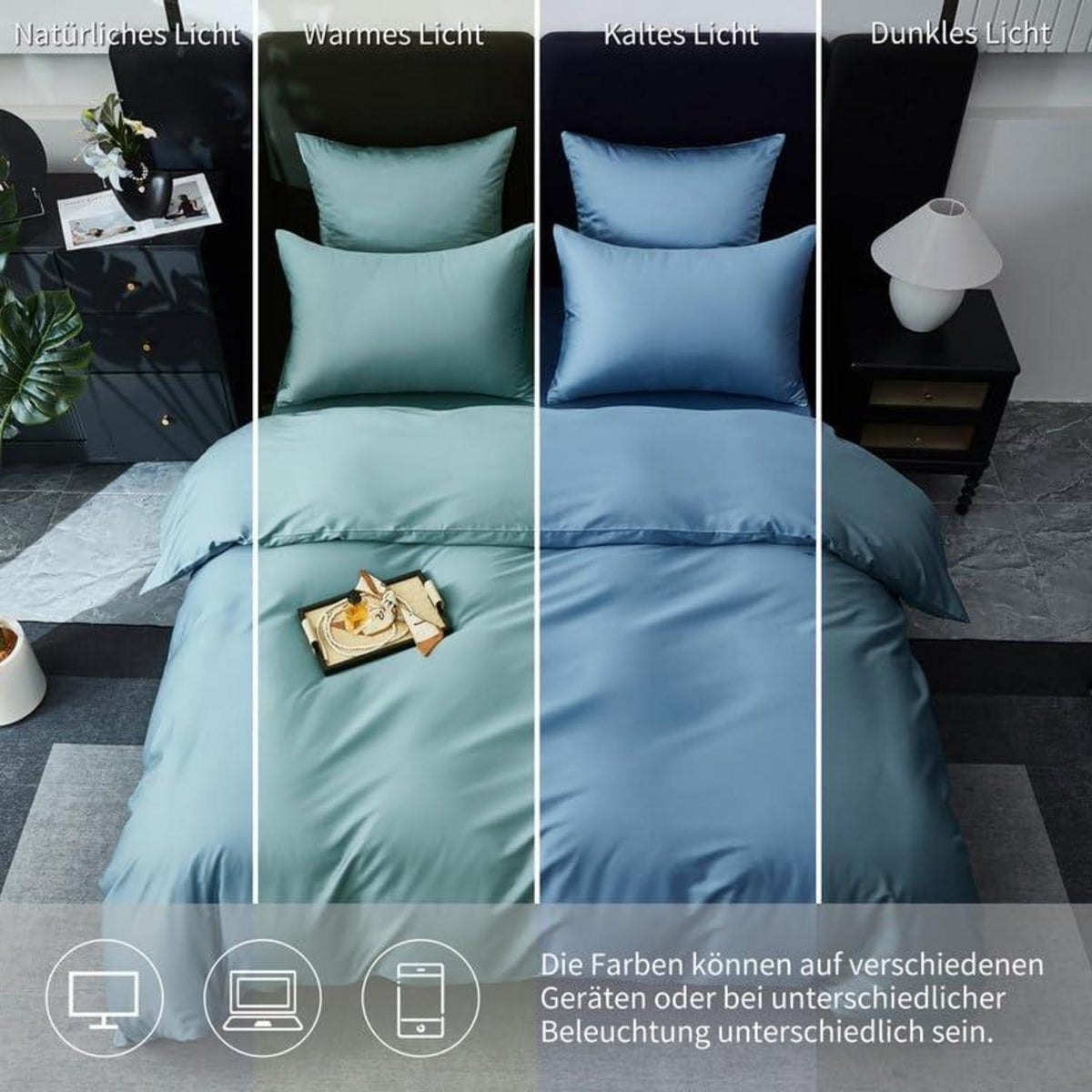 Mako Satin Bettwäsche Set 220x240cm Petrol Blau 3tlg.