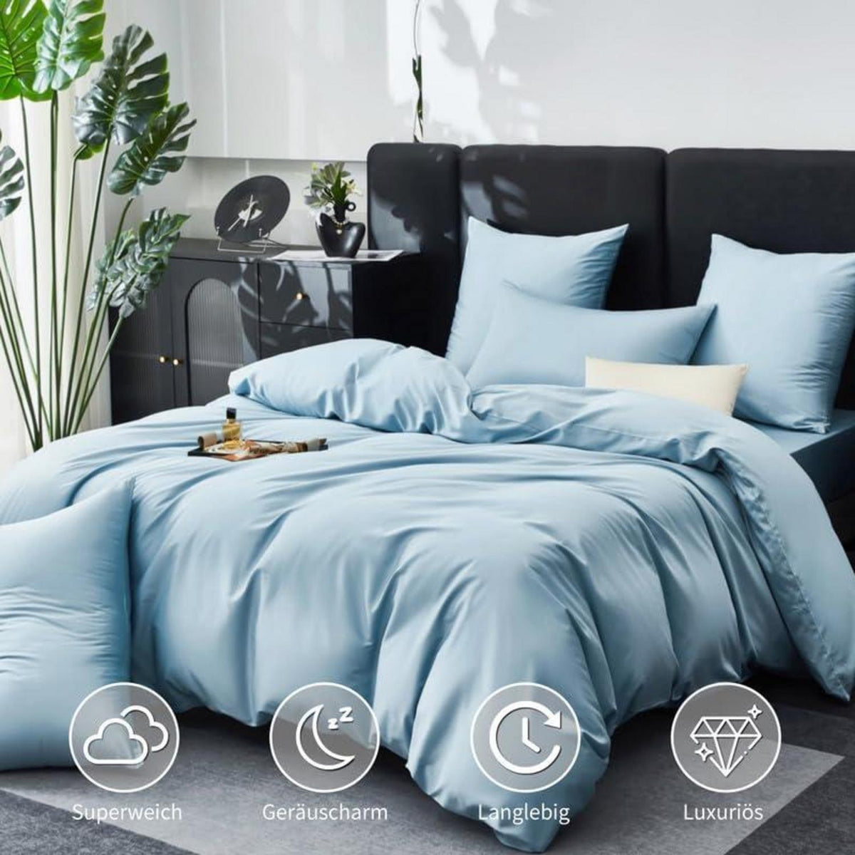 Mako Satin Bettwäsche Set 155x220cm Hellblau 3tlg.