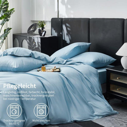Mako Satin Bettwäsche Set 155x220cm Hellblau 3tlg.
