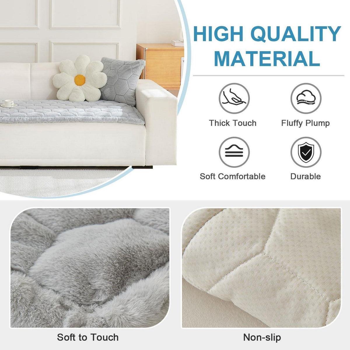 Gesteppter Samt Sofaüberwurf 90x210cm Grau – Luxuriös & Waschbar