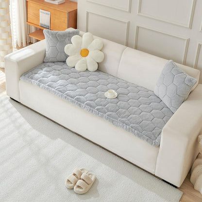 Gesteppter Samt Sofaüberwurf 90x210cm Grau – Luxuriös & Waschbar
