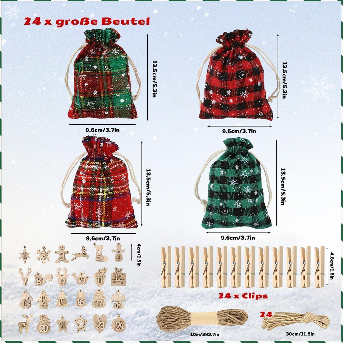 Adventskalender zum Befüllen aus Jute – 24 Stoffbeutel für Weihnachten