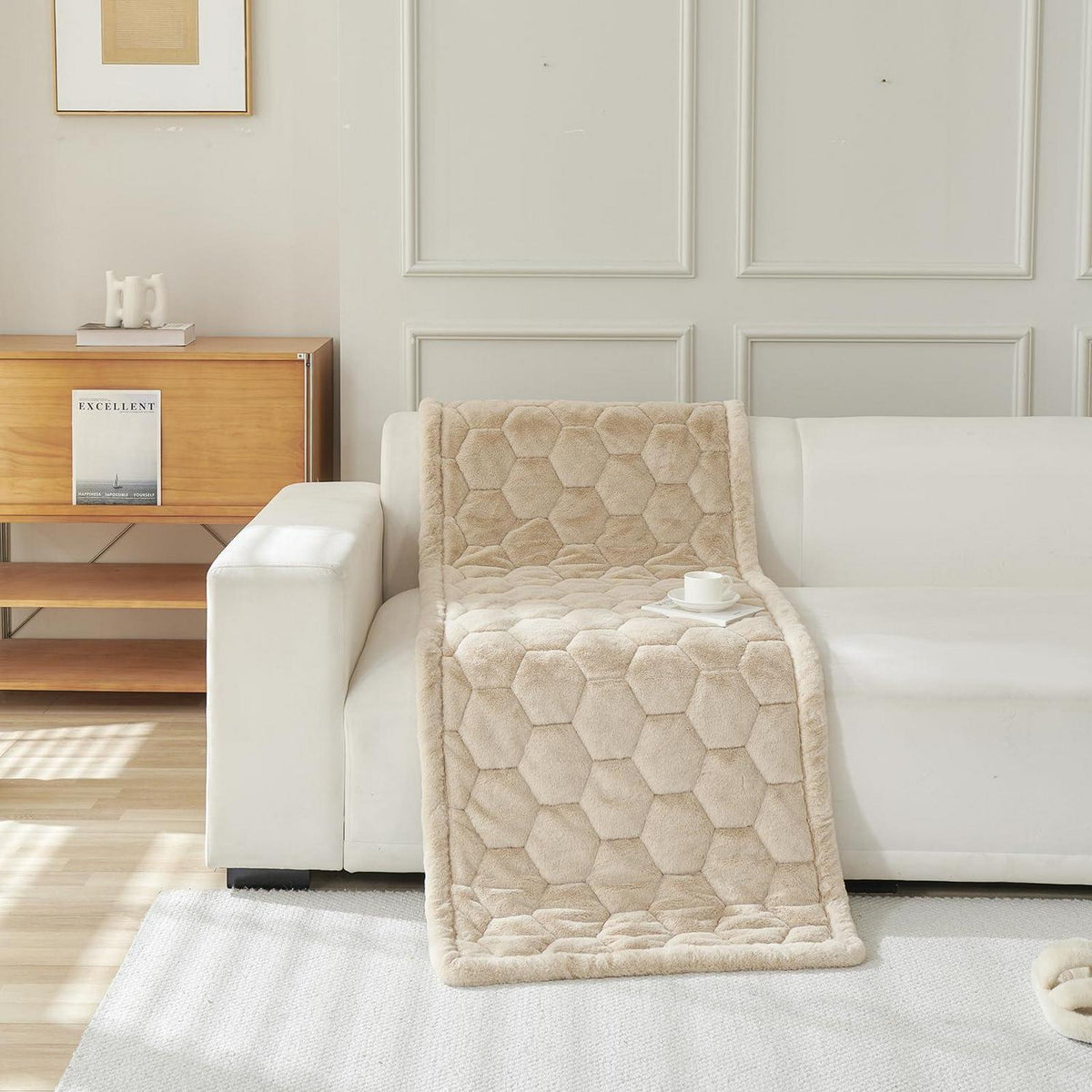 Gestepptes Samt Sofakissen 90x210cm Hellbraun – Luxuriös & Rutschfest