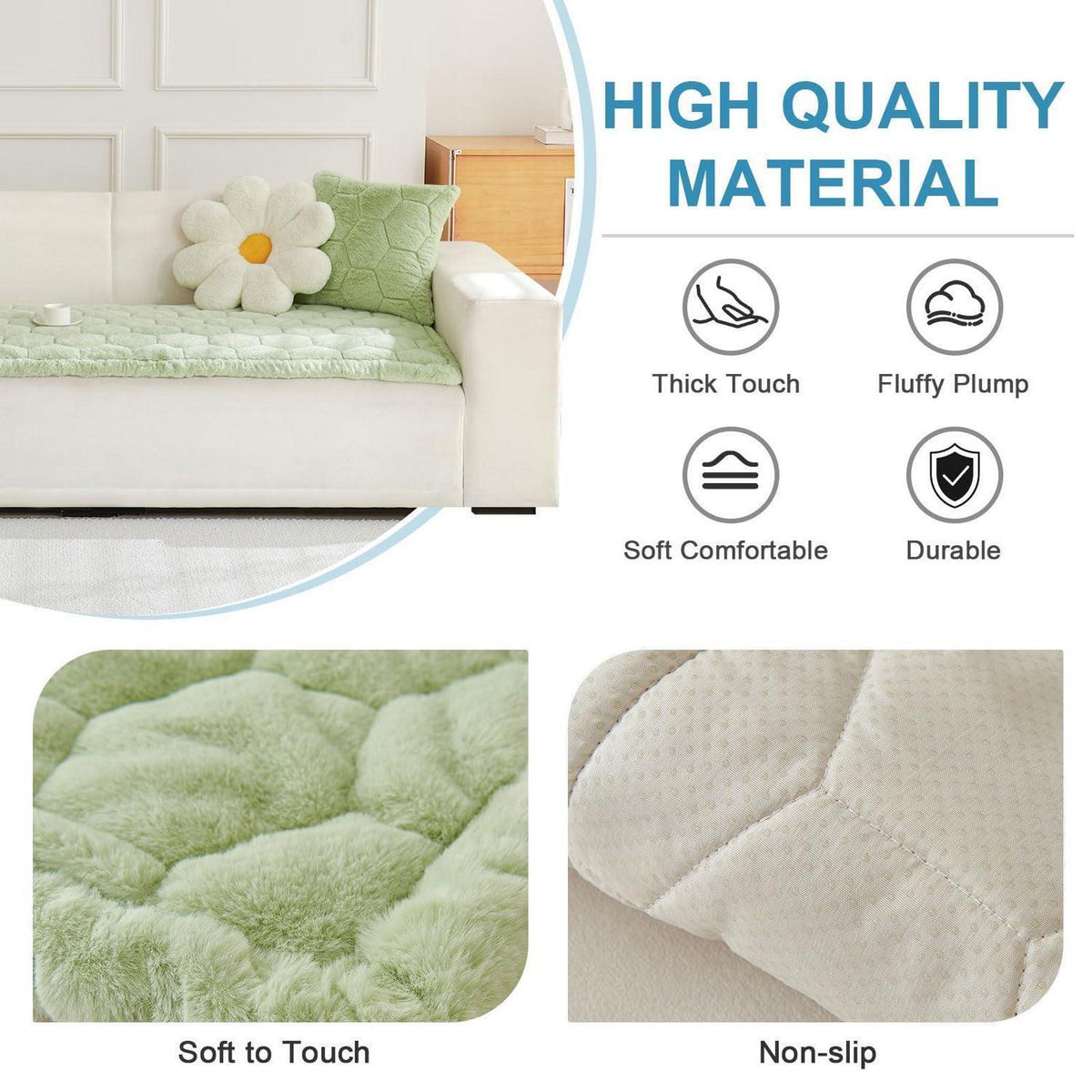 Gestepptes Samt Sofaüberwurf 90x210cm Grün-C – Luxuriös & Rutschfest