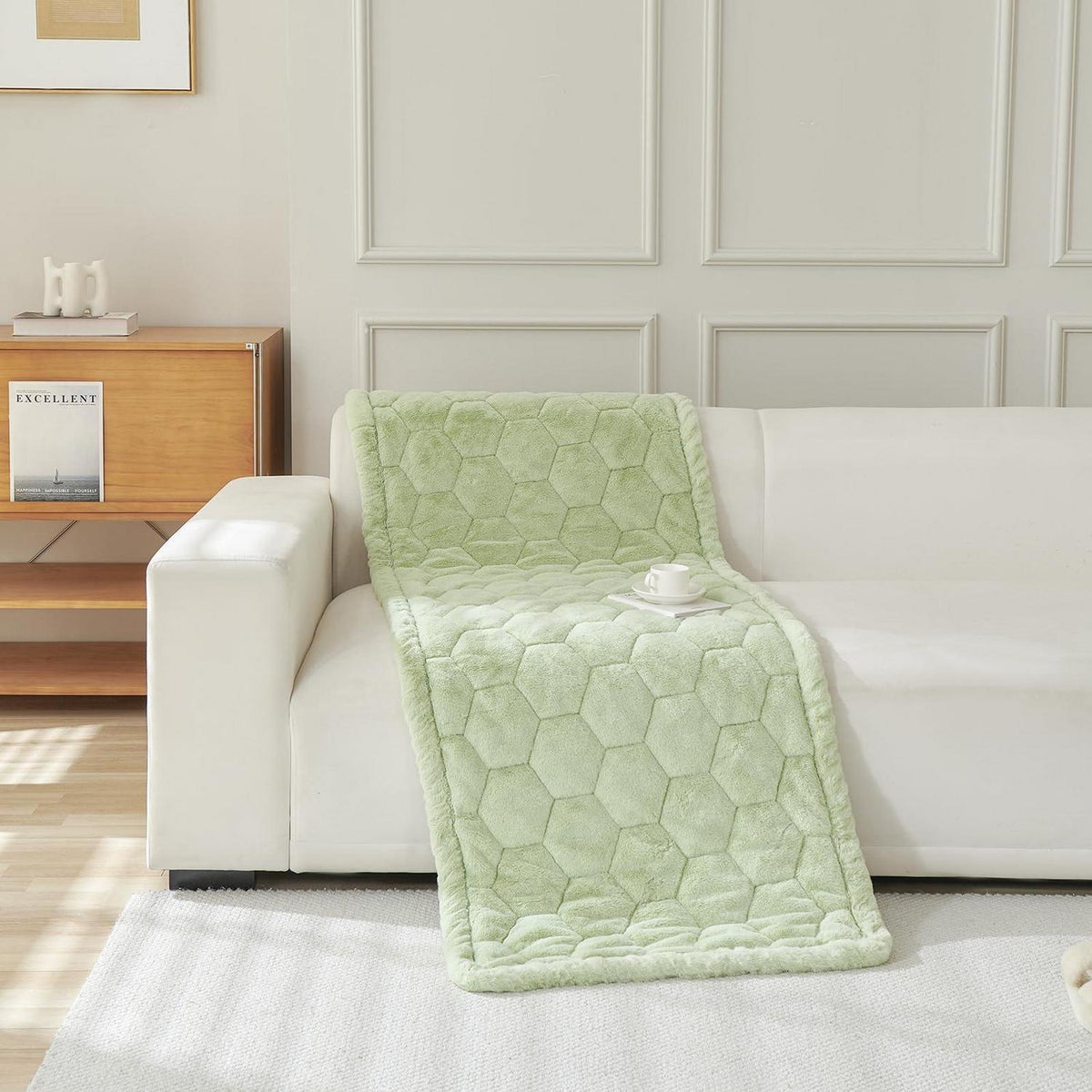 Gestepptes Samt Sofaüberwurf 90x210cm Grün-C – Luxuriös & Rutschfest