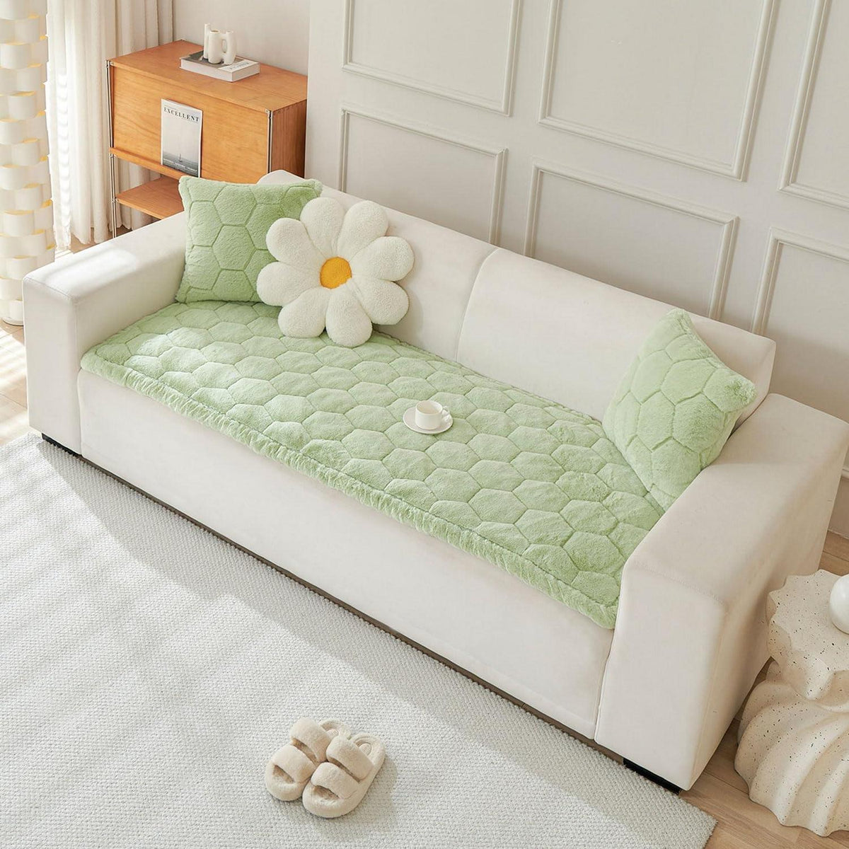 Gestepptes Samt Sofaüberwurf 90x210cm Grün-C – Luxuriös & Rutschfest