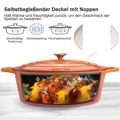 Gusseisen Bräter Oval mit Deckel – 7.6L Emaille Topf