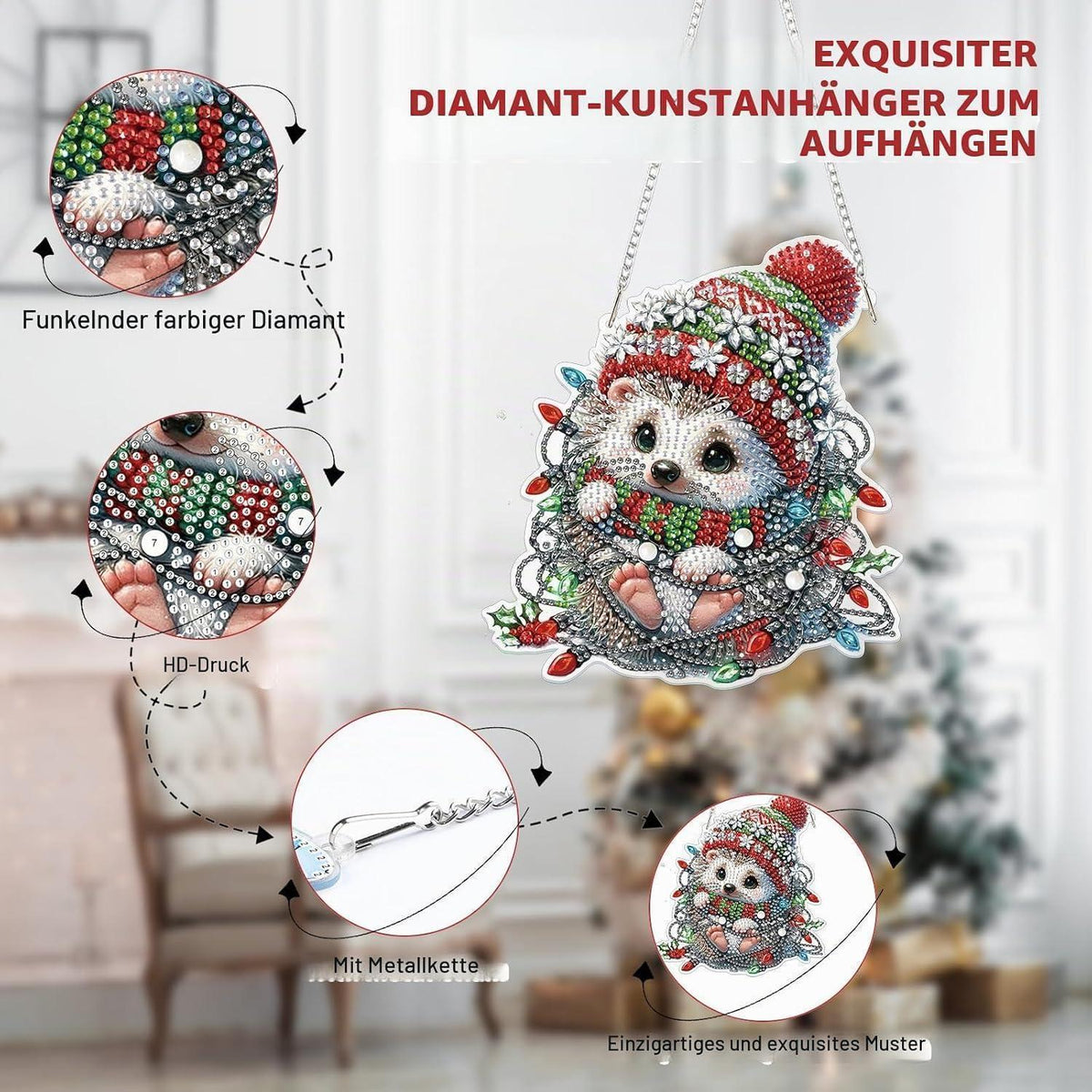 5D Diamond Painting Igel Fensterbild Weihnachten Bastelset