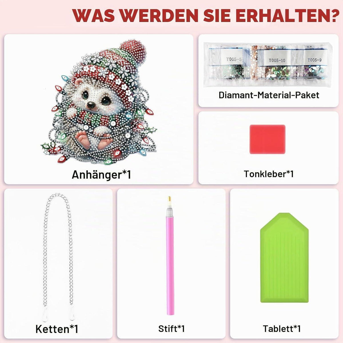 5D Diamond Painting Igel Fensterbild Weihnachten Bastelset