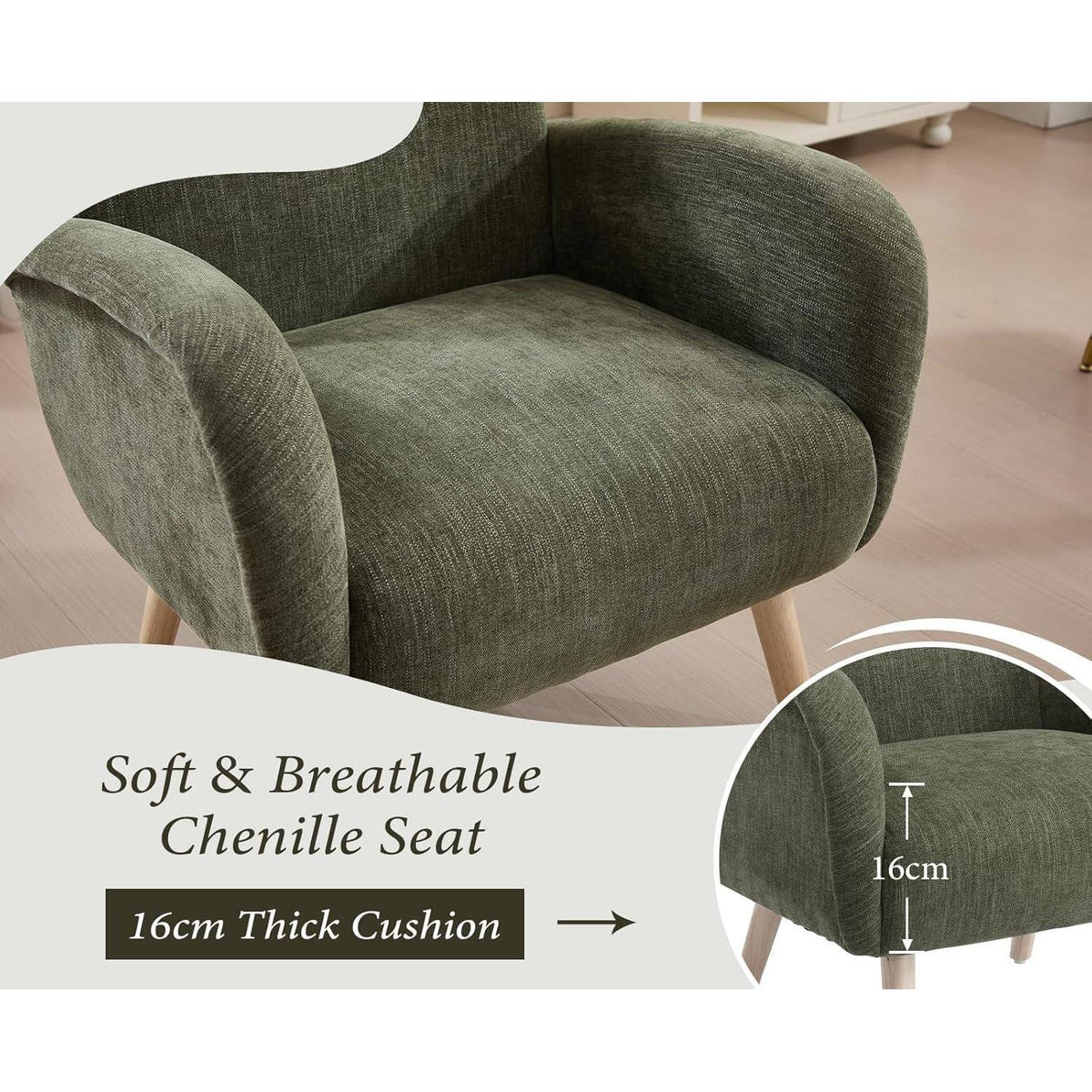 Chenille Loungesessel Grün – Bequemer Ohrensessel für Wohnzimmer