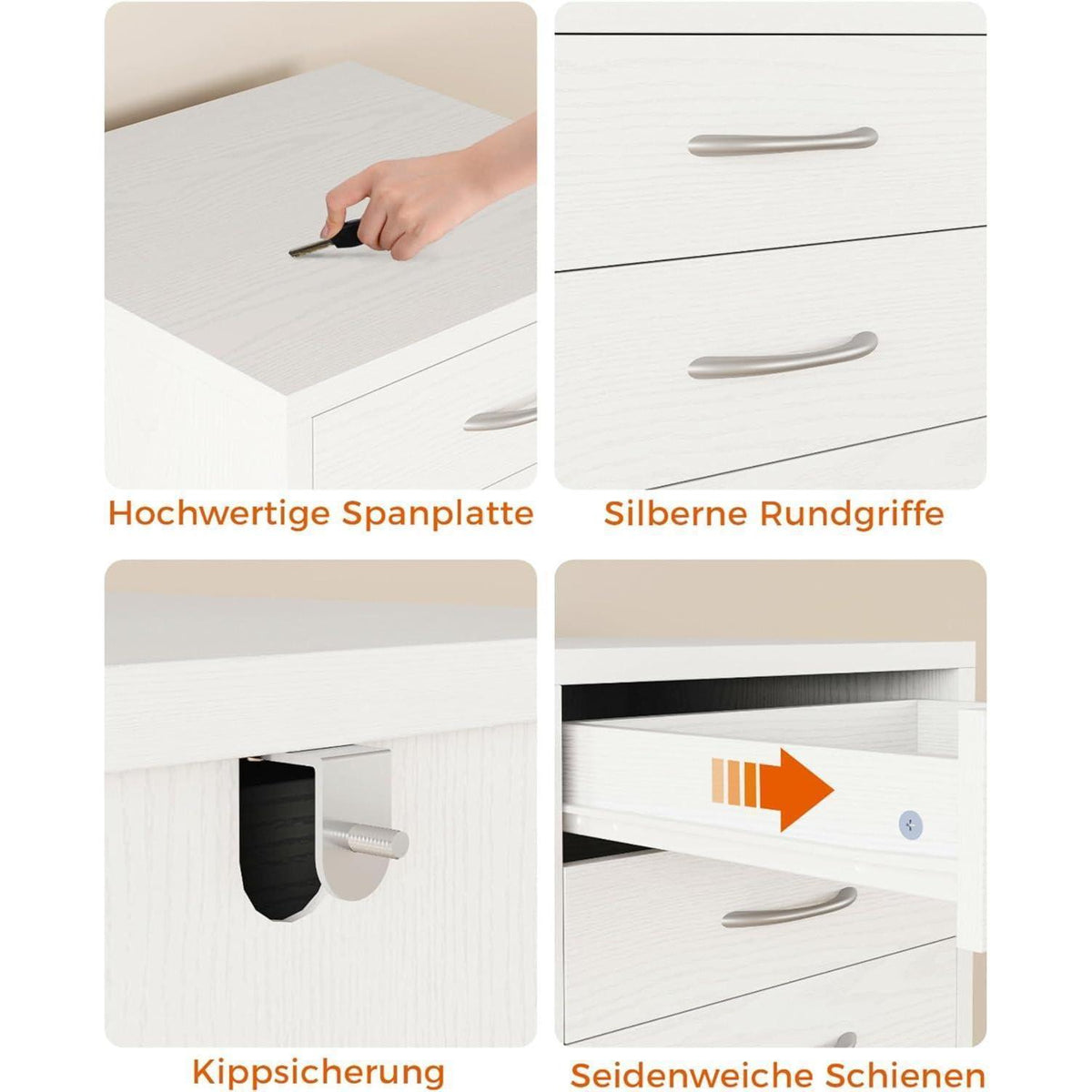 Weiße Kommode mit 8 Schubladen – Schmaler Schubladenschrank