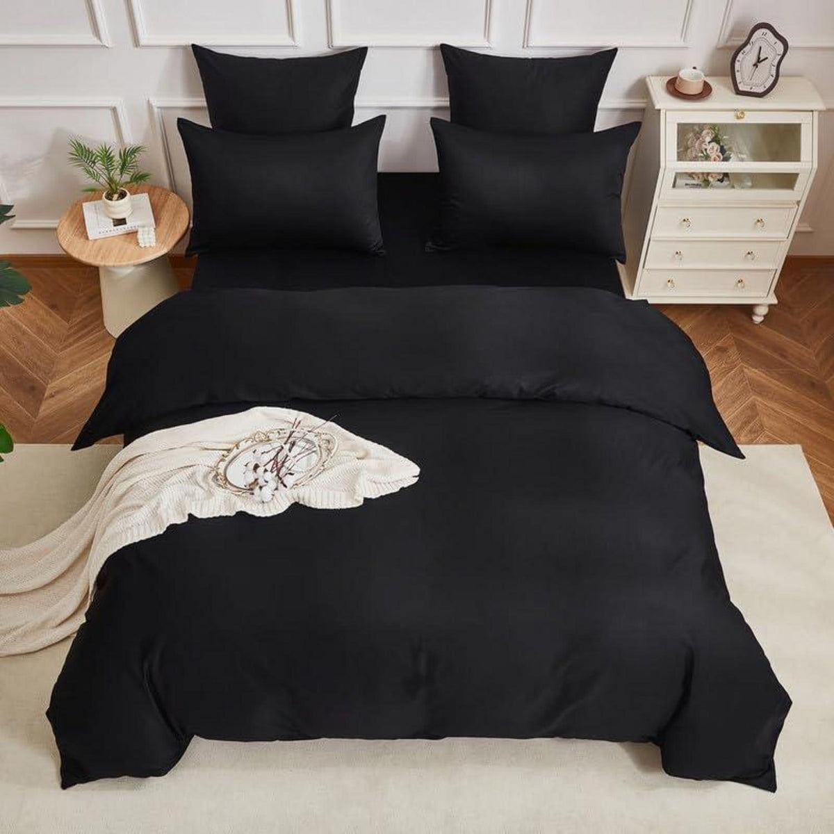 Mako Satin Bettwäsche Set 200x220cm Schwarz 3tlg.
