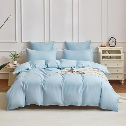 Mako Satin Bettwäsche Set 200x220cm Hellblau 3tlg.