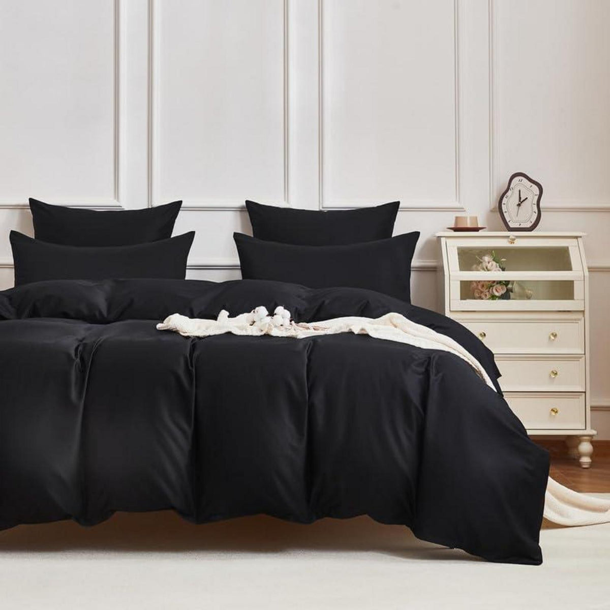 Mako Satin Bettwäsche Set 135x200 cm – Schwarz 4tlg.