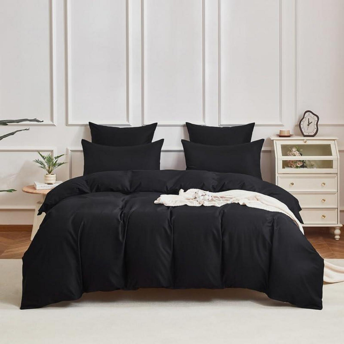 Mako Satin Bettwäsche Set 135x200 cm – Schwarz 4tlg.