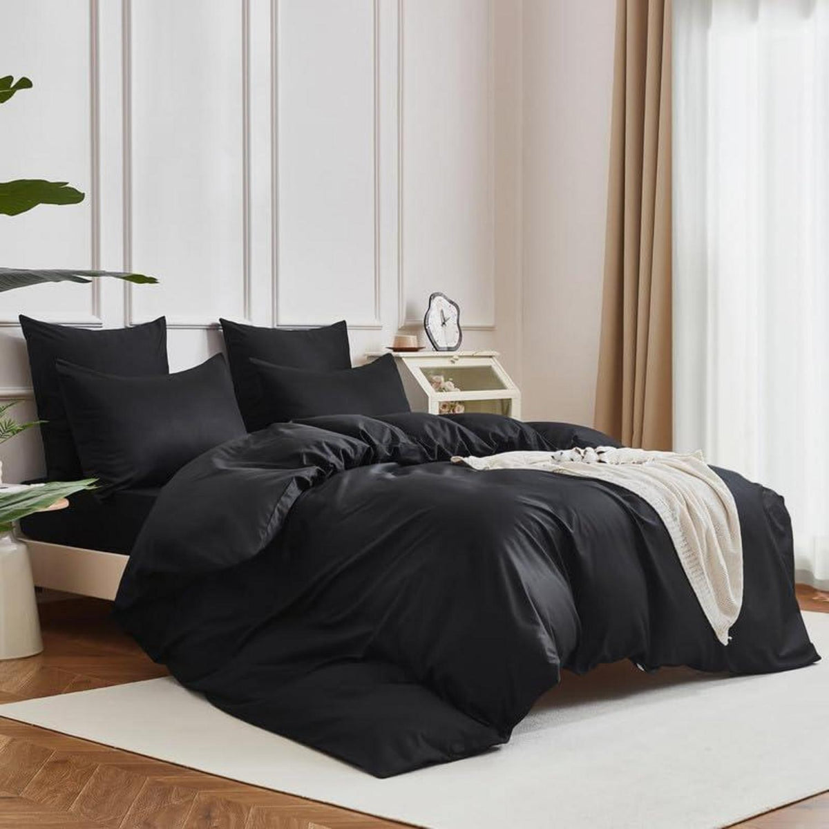 Mako Satin Bettwäsche Set 135x200 cm – Schwarz 4tlg.