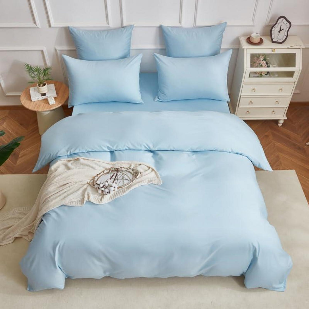 Mako Satin Bettwäsche Set 135x200 cm Hellblau Baumwolle