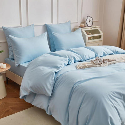 Mako Satin Bettwäsche Set 135x200 cm Hellblau Baumwolle
