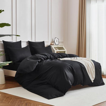 Mako Satin Bettwäsche Set 220x240 cm Schwarz 3-teilig