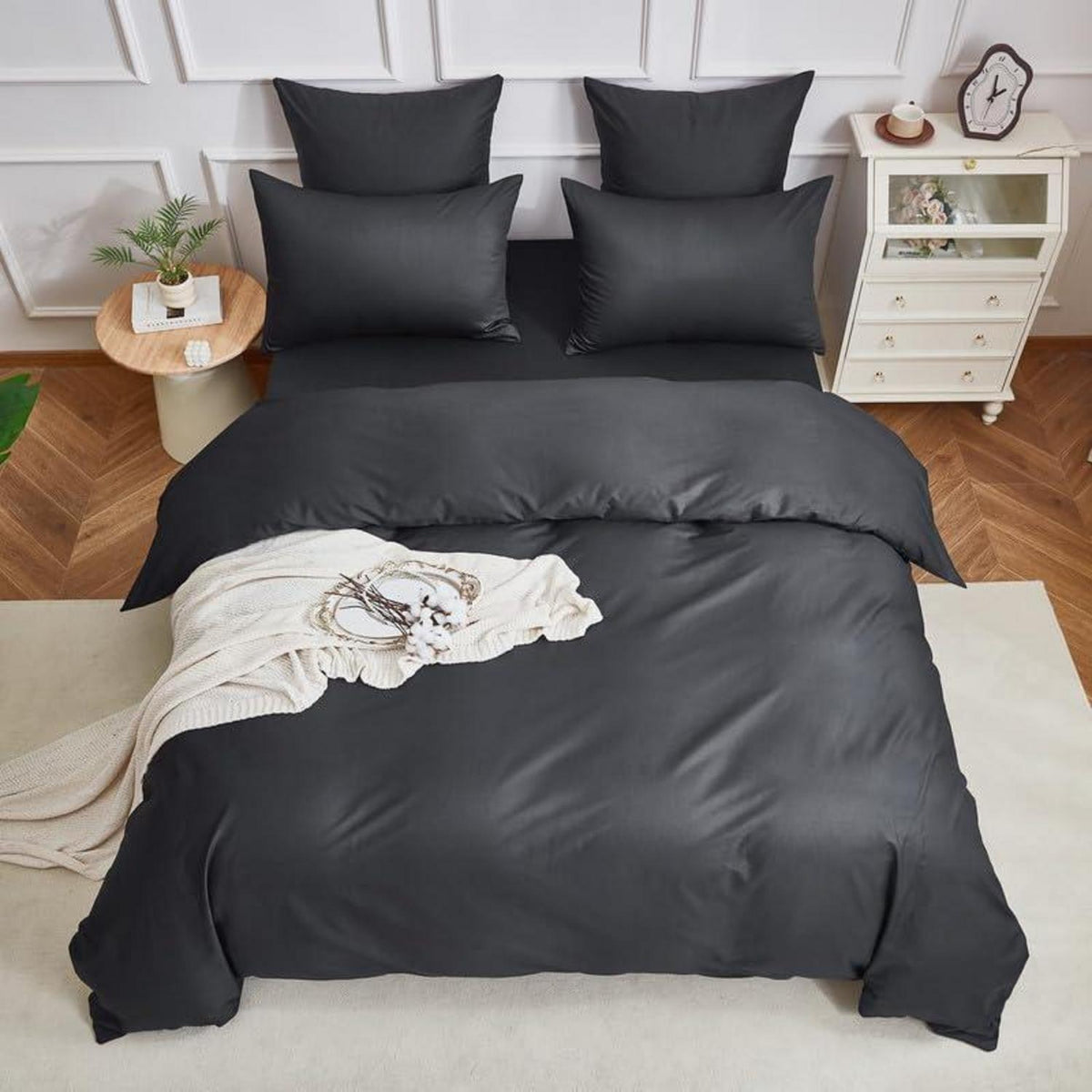 Mako Satin Bettwäsche Set 135x200cm Grau Baumwolle 4tlg.
