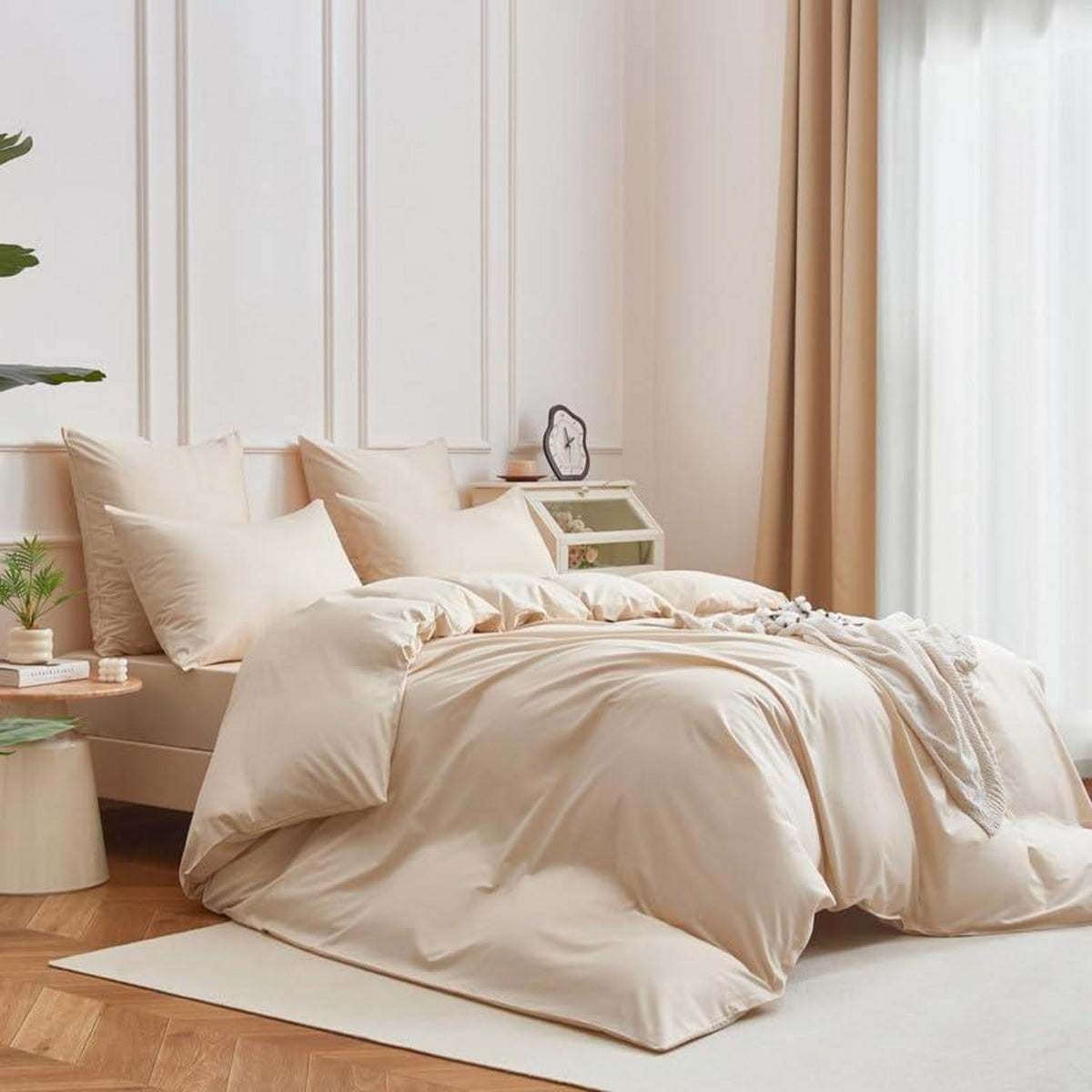 Mako Satin Bettwäsche Set 135x200cm Beige Baumwolle 4tlg.