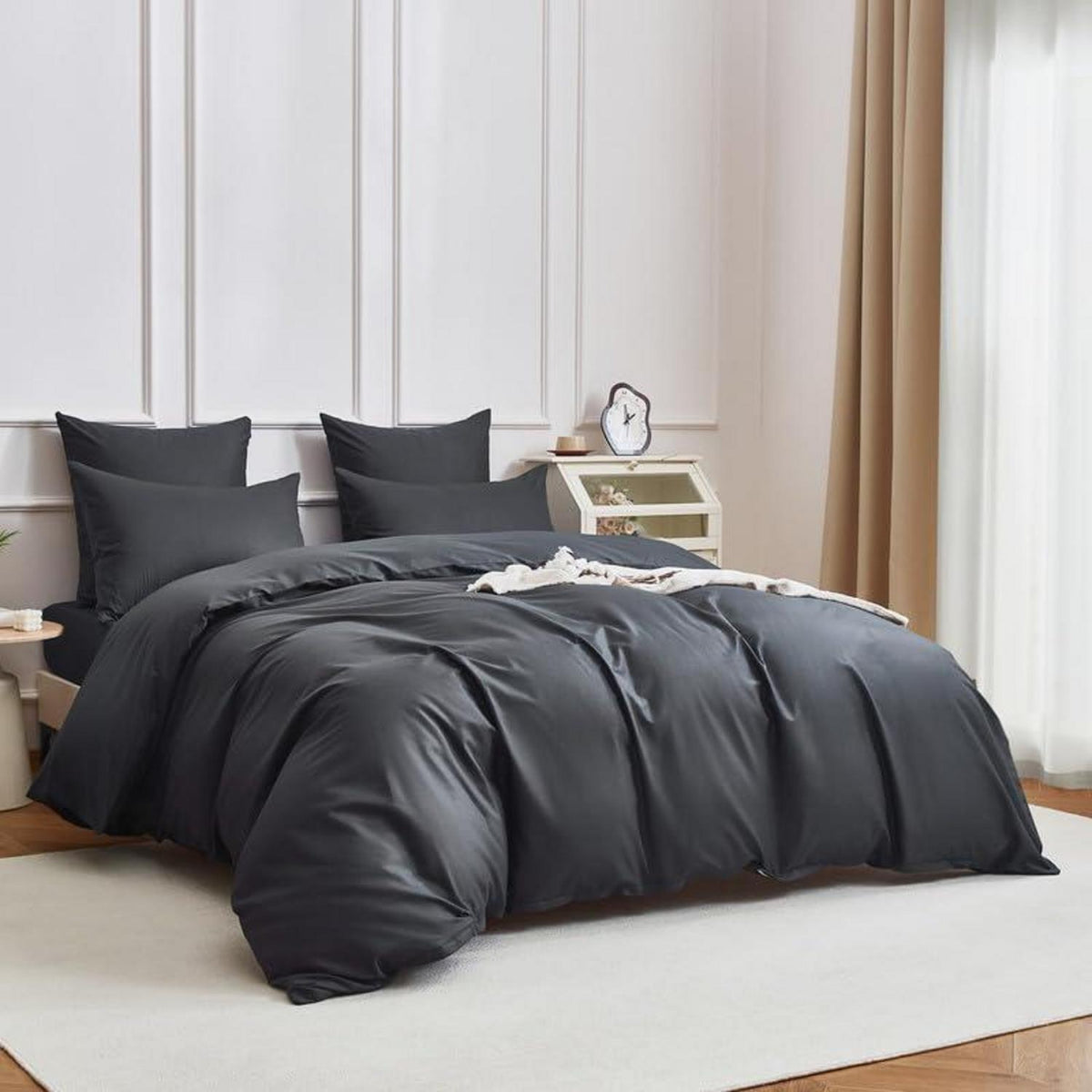 Mako Satin Bettwäsche Set 220x240cm Grau Baumwolle