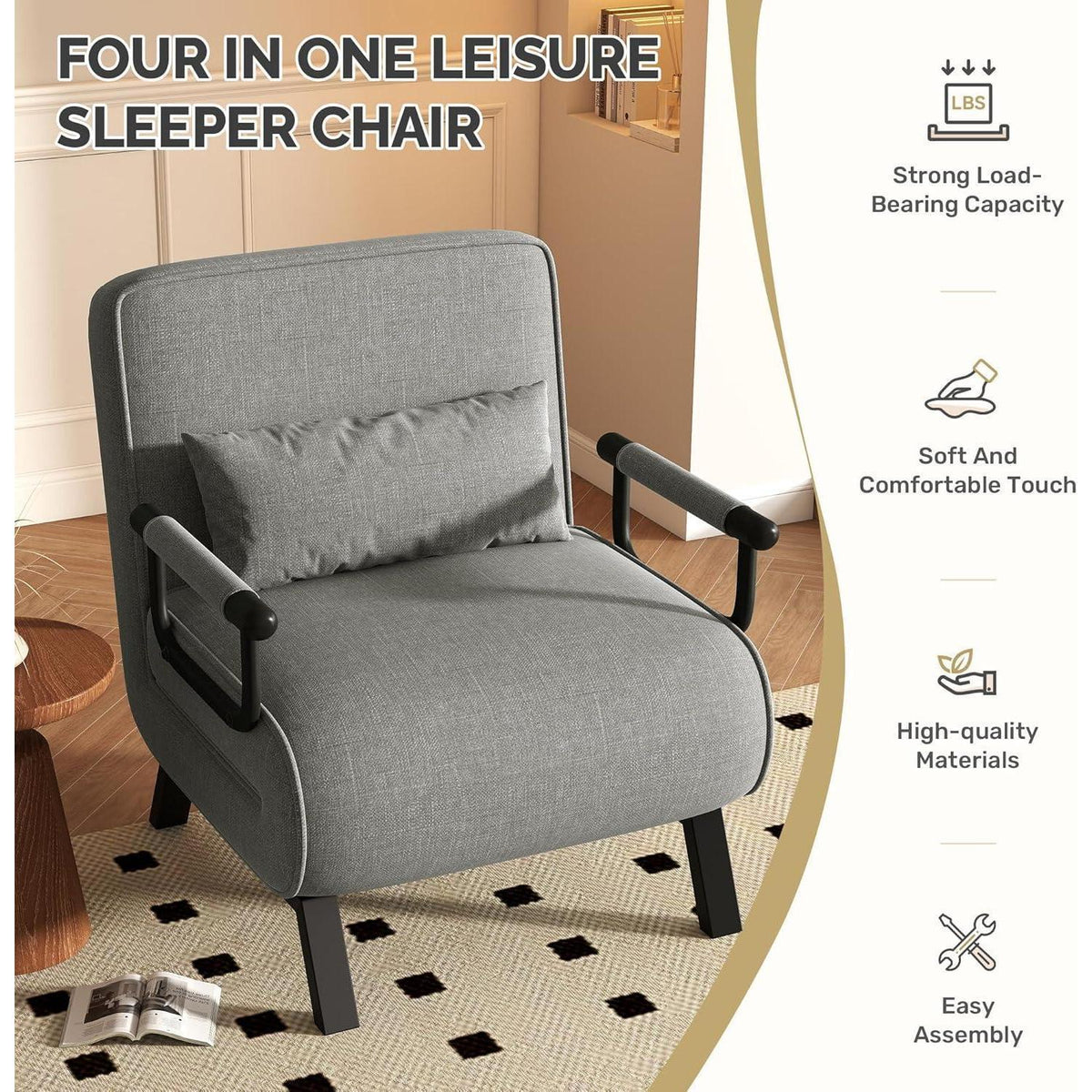 4-in-1 Schlafsessel – Platzsparendes Bett & Relaxsessel Dunkelgrau