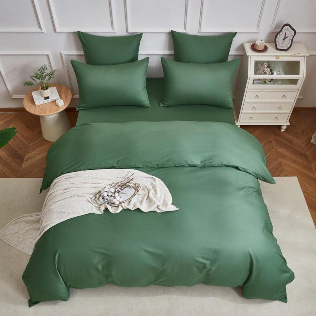 Mako Satin Bettwäsche Set 135x200cm Grün Salbeigrün 4tlg.