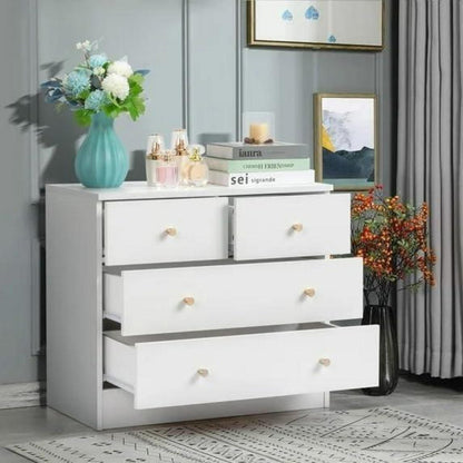 Weißes Schlafzimmer Kommode mit 4 Schubladen & Stauraum