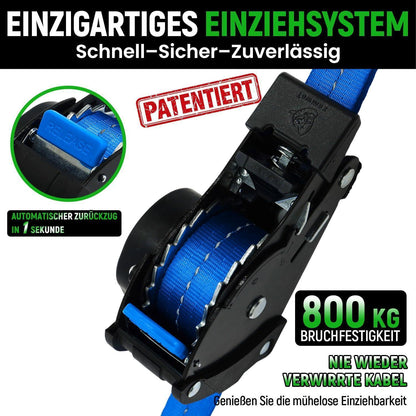 Automatischer Spanngurt-Set 3,6m mit J-Haken – 4er Pack