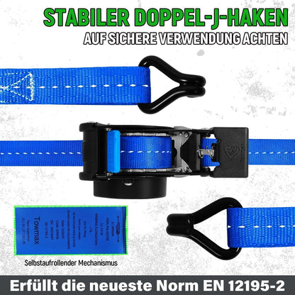 Automatischer Spanngurt-Set 3,6m mit J-Haken – 4er Pack
