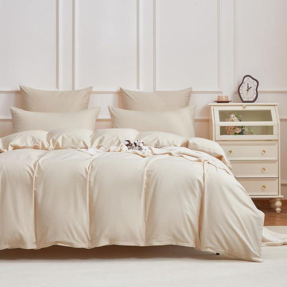Mako Satin Bettwäsche Set 220x240cm Beige Baumwolle