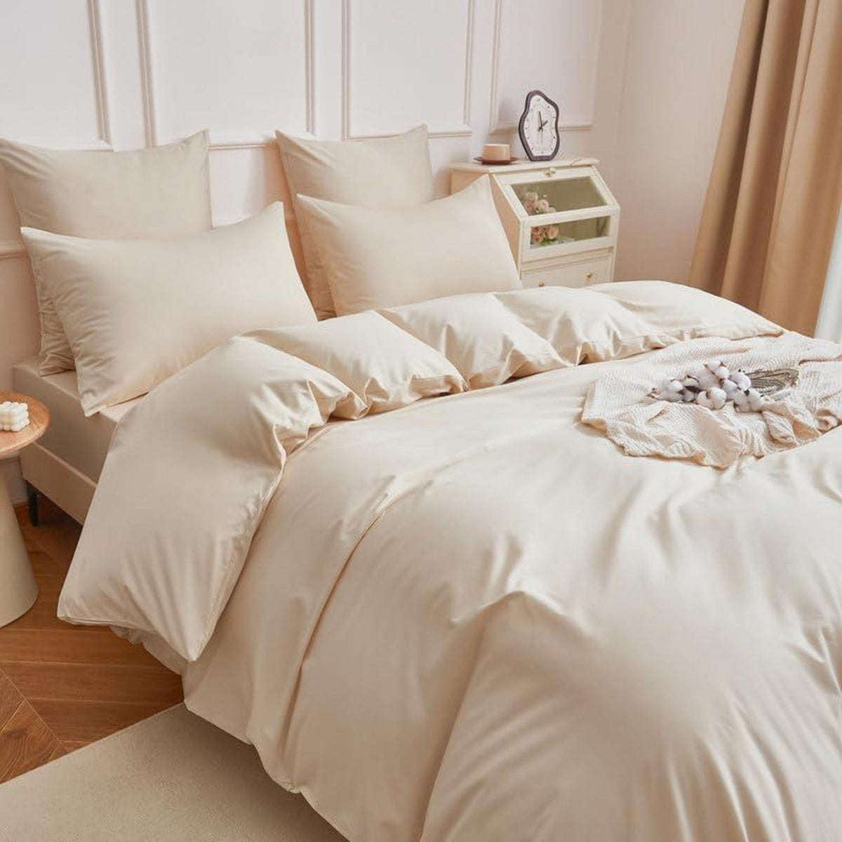 Mako Satin Bettwäsche Set 220x240cm Beige Baumwolle