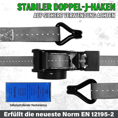 Automatischer Spanngurt-Set 3,6m mit J-Haken – 4er Pack