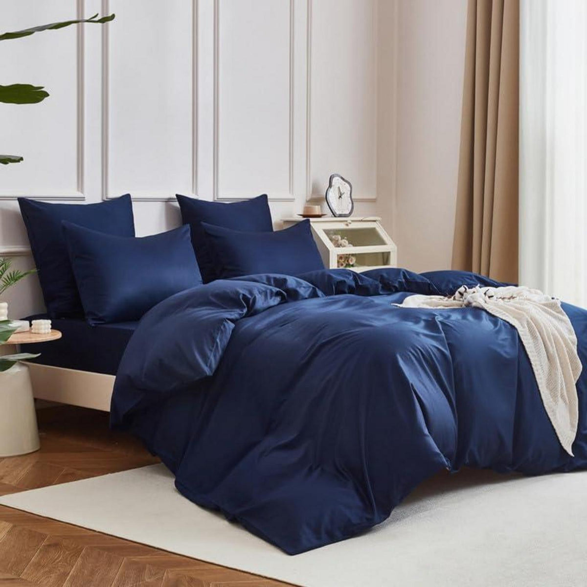 Mako Satin Bettwäsche Set 220x240cm Petrol Blau 3tlg.