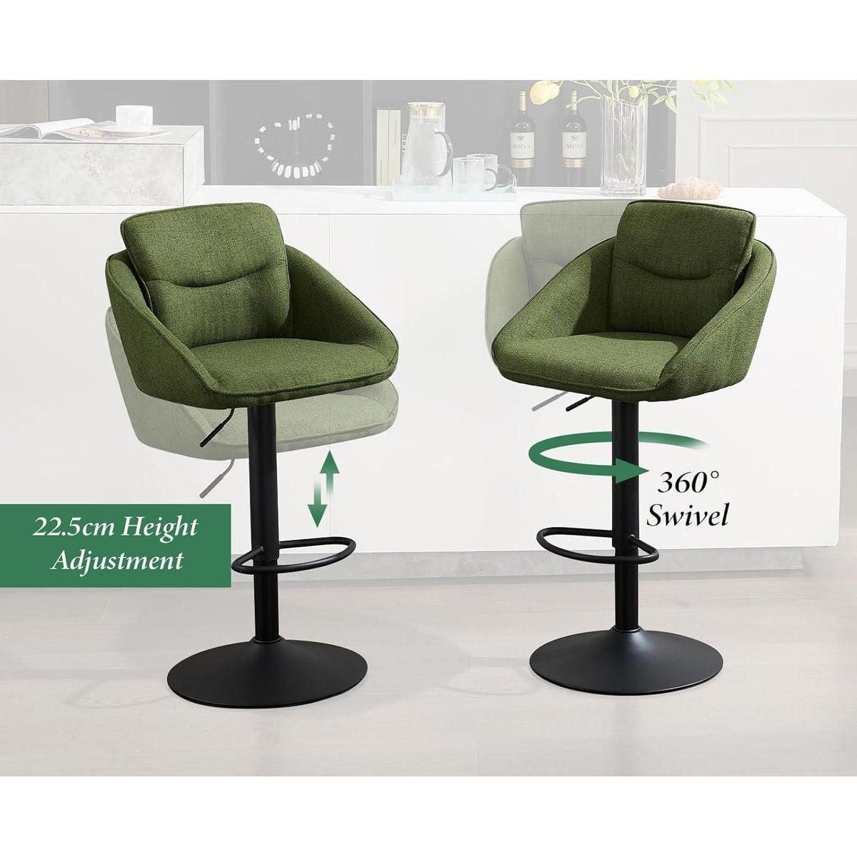 360° Drehbarer Barhocker 4er Set, Grün, Höhenverstellbar