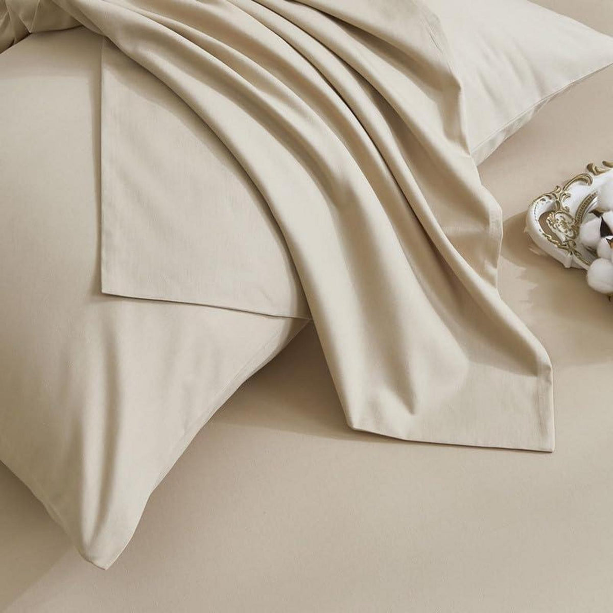 Mako Satin Bettwäsche Set 220x240cm Braun Khaki 3tlg.