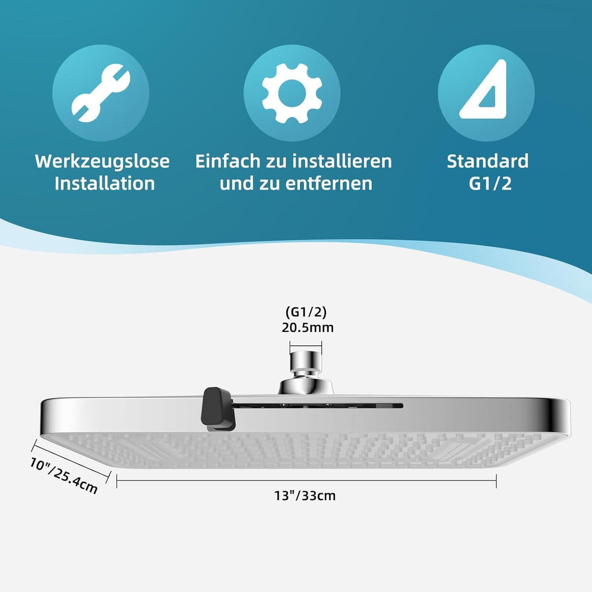 Quadratischer Einbauduschkopf 13 Zoll mit 5 Modi