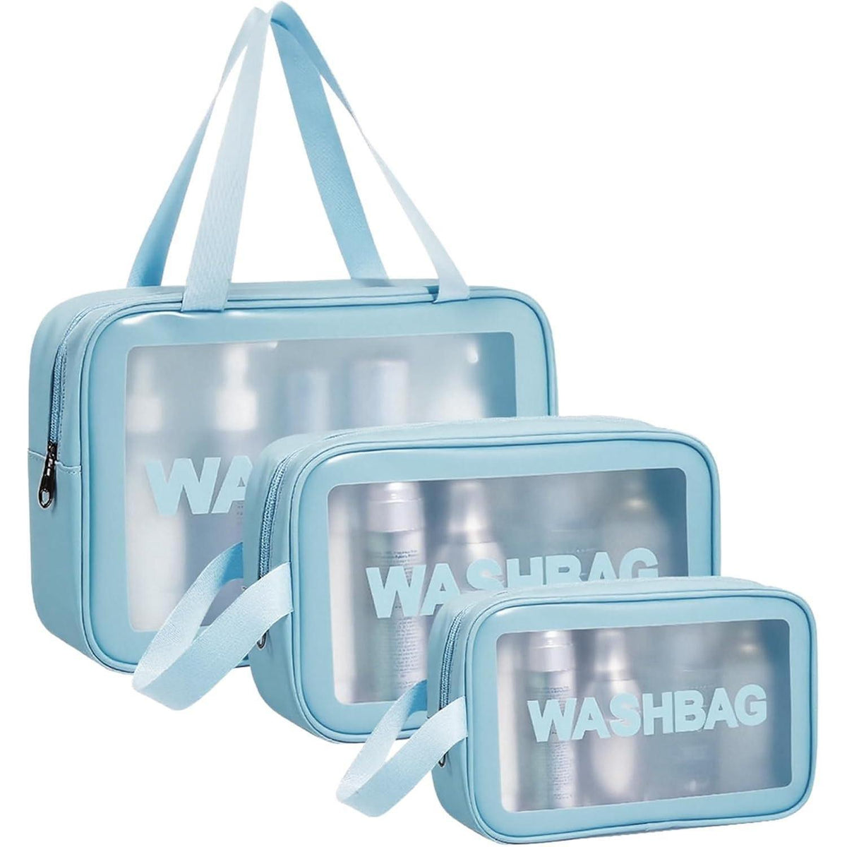 Transparente Kulturbeutel 3er Set, wasserdicht, Reise Organizer Blau