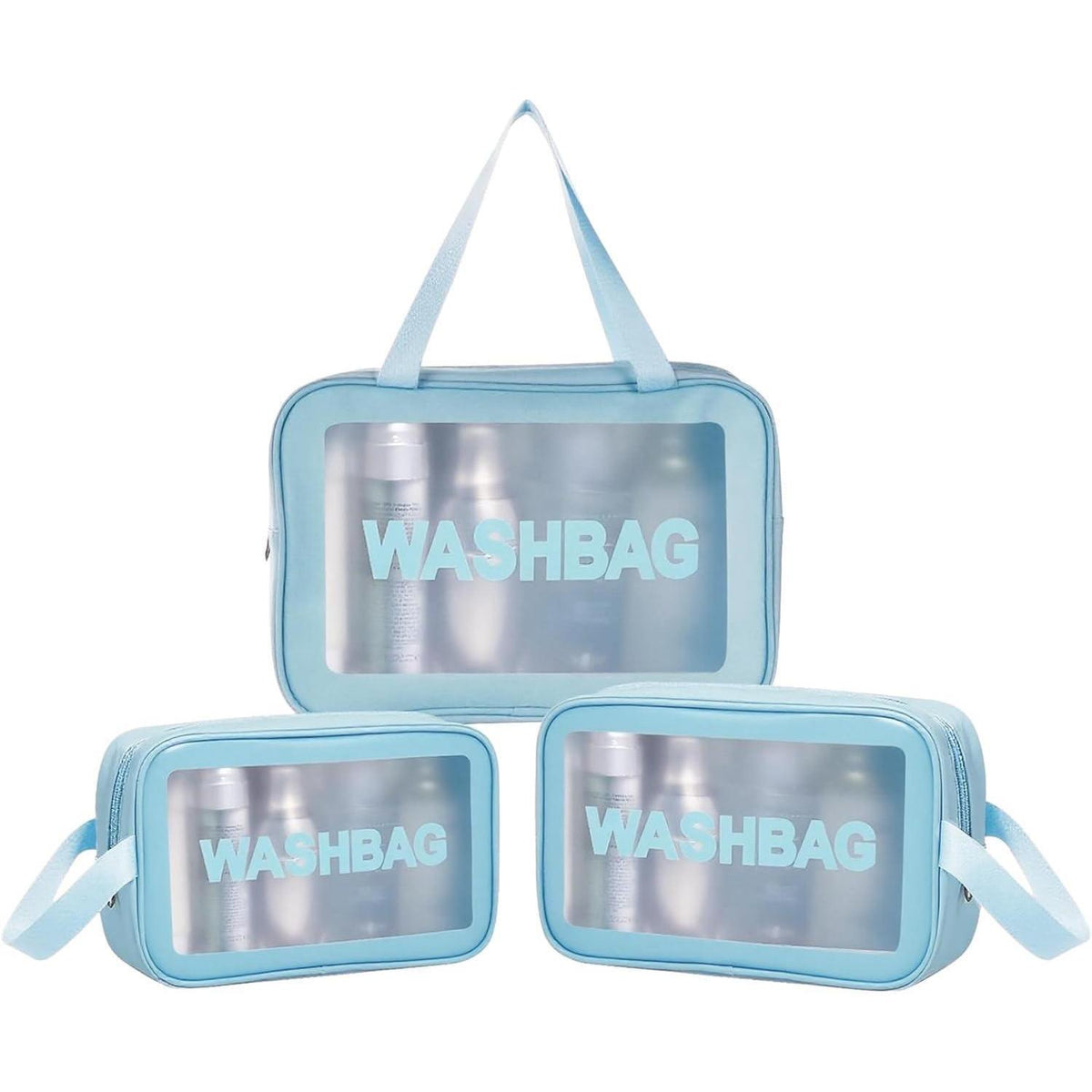 Transparente Kulturbeutel 3er Set, wasserdicht, Reise Organizer Blau